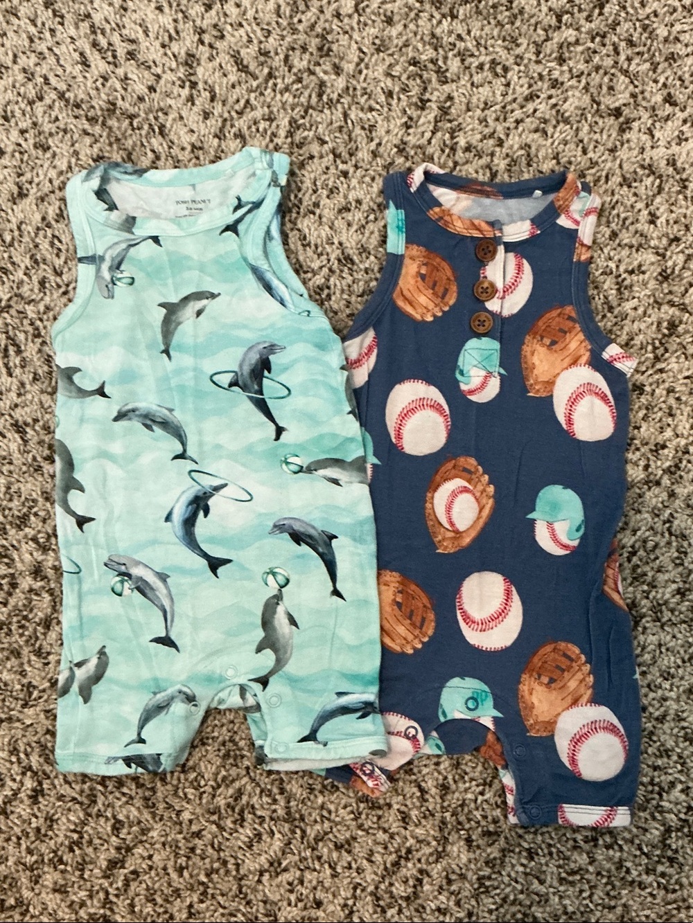 Posh Peanut Dolphin & Baseball Sleeveless Romper Set